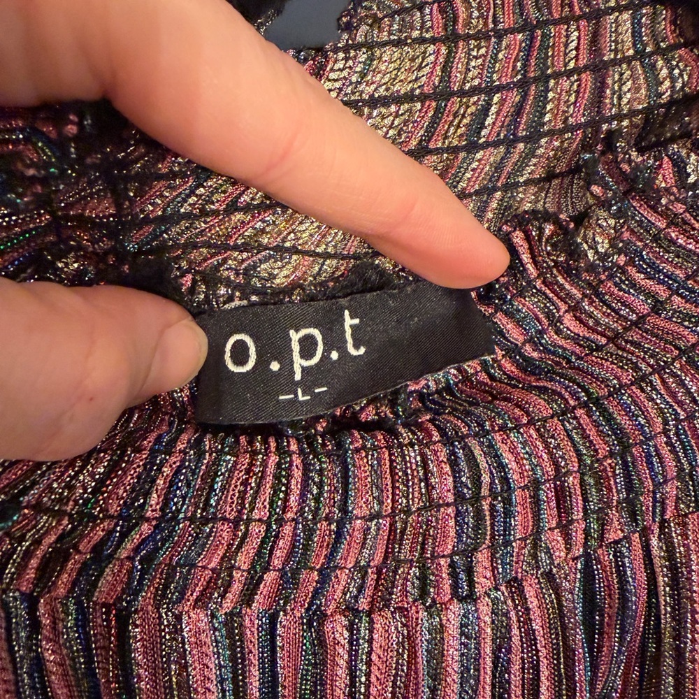OPT Multicolor Metallic Striped Long Sleeve Mock Neck Mini Fit & Flare Dress - Picture 5 of 8